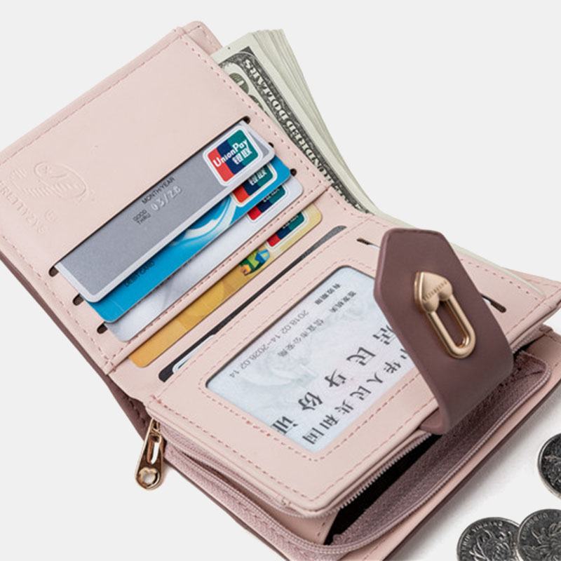 Damskie Wave Texture Pu Leather Zipper Hasp Bifold Wallet Multi-card Slots Card Holder Short Coin Purse