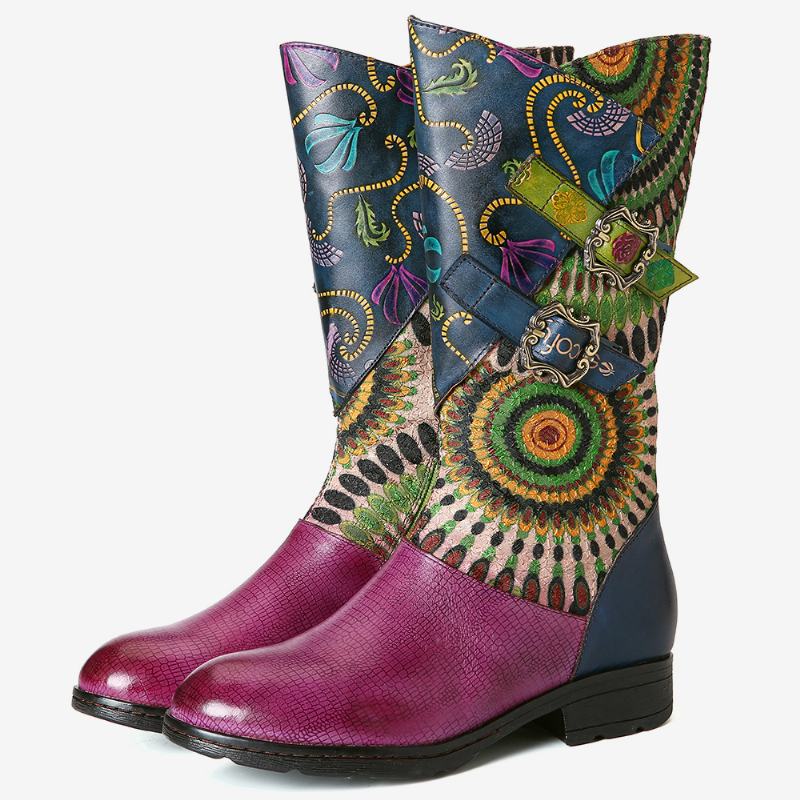 Damskie Zachodnie Buty Do Połowy Łydki Z Zamkiem W Stylu Tribal Basel