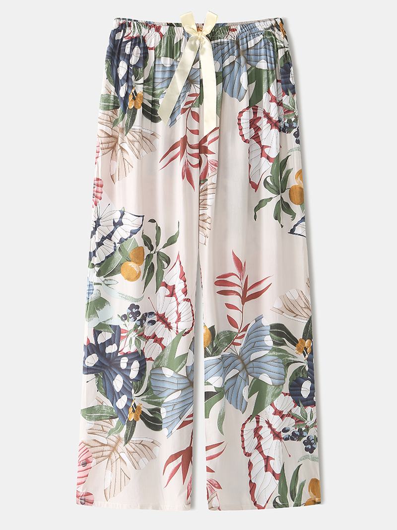 Damskie Zestawy Piżam W Motyle I Kwiatowy Wzór Z Dekoltem W Szpic Długie Piżamy Loungewear
