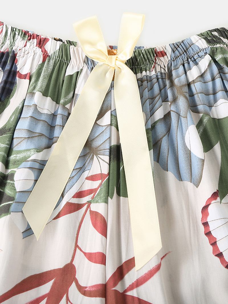 Damskie Zestawy Piżam W Motyle I Kwiatowy Wzór Z Dekoltem W Szpic Długie Piżamy Loungewear