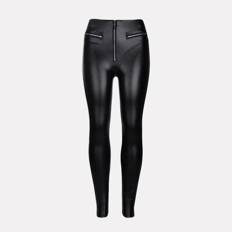 Damskie Zimowe Ołówkowe Spodnie Capris Spring Sexy Streetwear Solid Black Slim Fit Skórzane Spodnie Z Wysokim Stanem