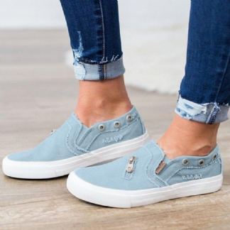 Dekoracja Na Zamek Błyskawiczny Dla Kobiet Elastyczny Pasek Slip On Canvas Casual Flats