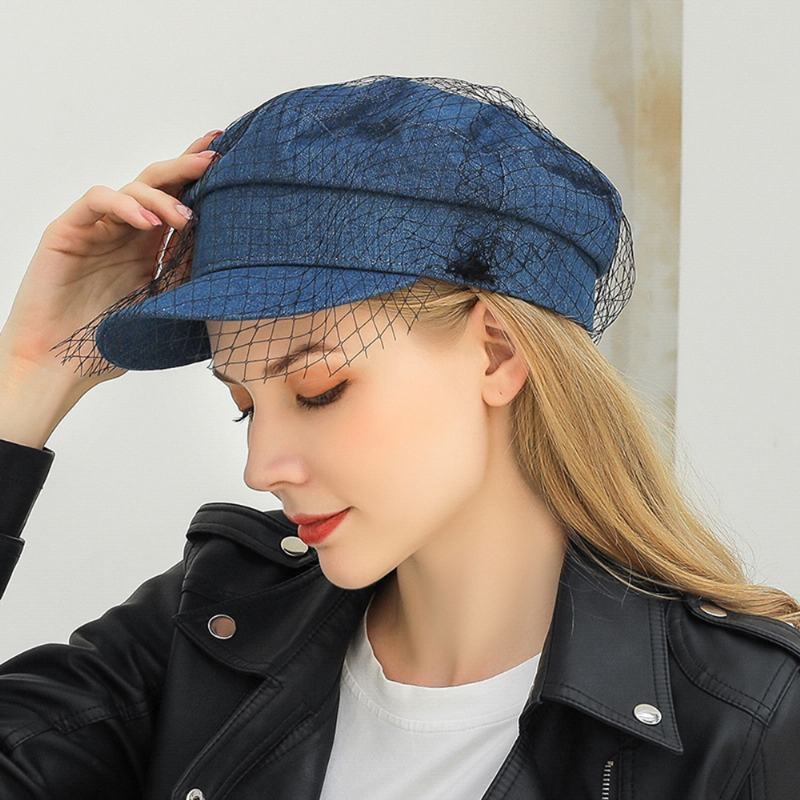 Denim Mesh Navy Cap CZapka Z Daszkiem Płaskie CZapki Dzika Anglia CZapka Wojskowa Kapitan CZapki Granatowe CZapki