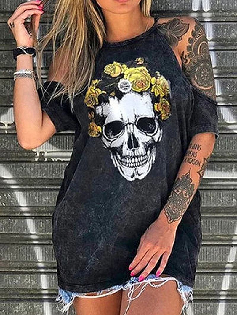 Designerskie Damskie T-shirty Z Kwiatowym Nadrukiem W Stylu Szkieletu