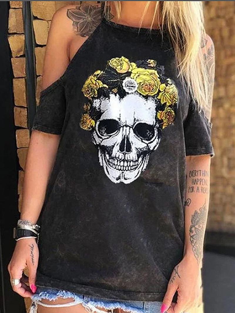 Designerskie Damskie T-shirty Z Kwiatowym Nadrukiem W Stylu Szkieletu