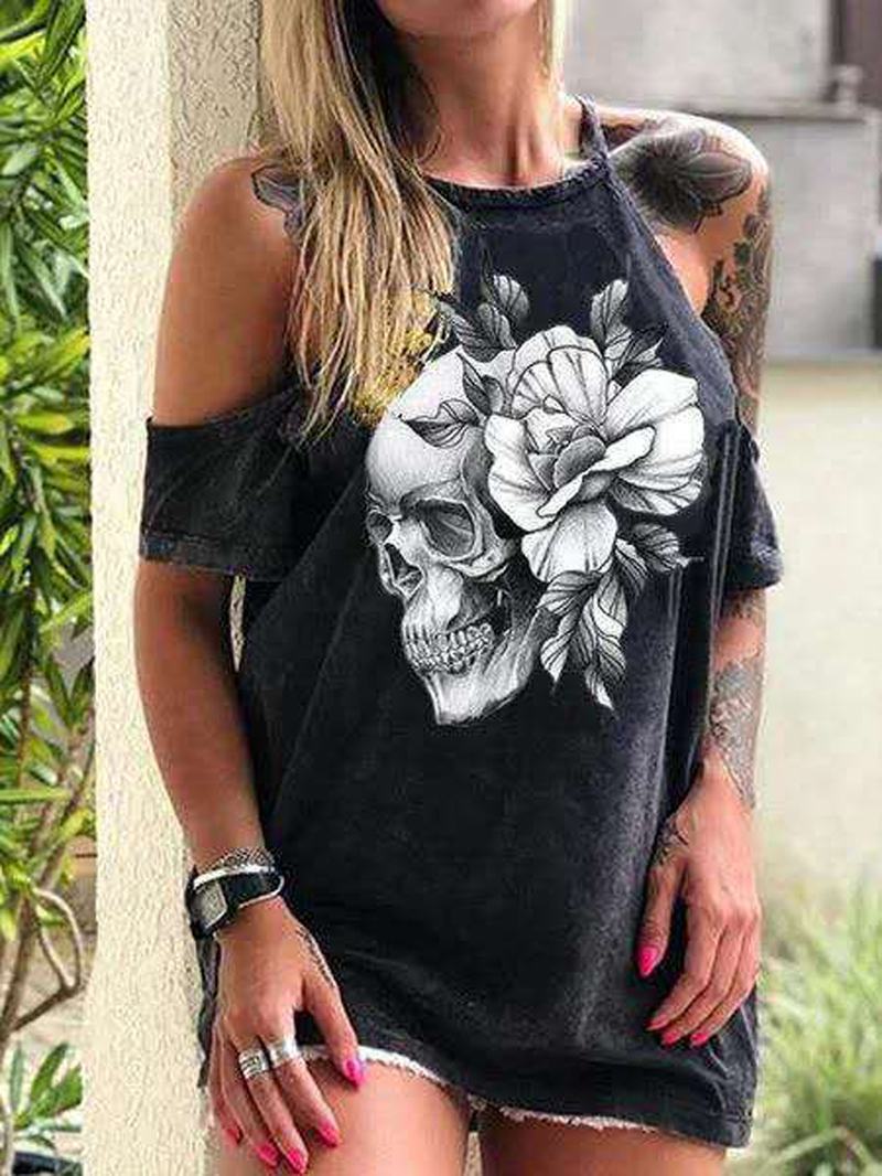 Designerskie Damskie T-shirty Z Kwiatowym Nadrukiem W Stylu Szkieletu