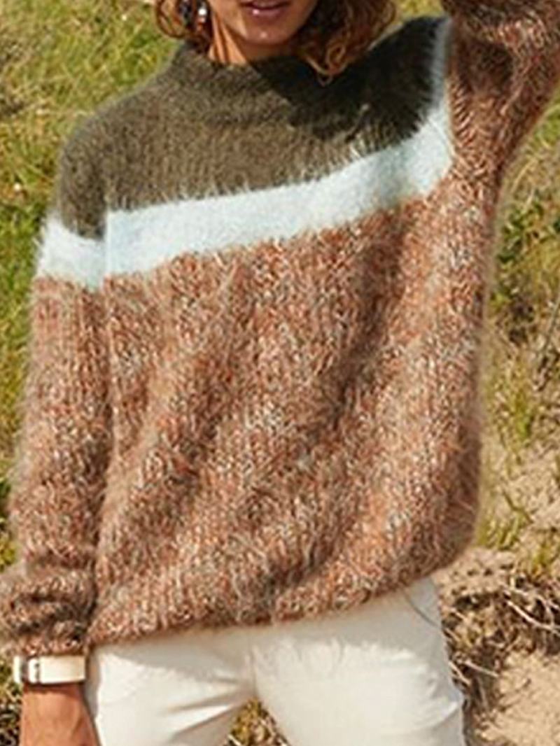 Długi Rękaw Wysoki Kołnierz Kolorowy Blok Nieformalny Swetry