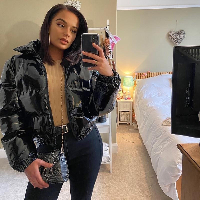 Długie Rękawy Zip Up Solid Square Collar Workowate Parki Jesień Zima Kobiety Moda Casual Streetwear Stroje