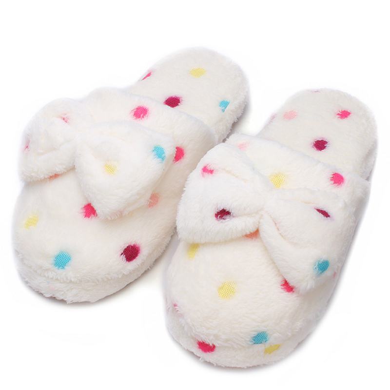 Dot Damskie Winter Bowknot Slipper Damskie Bawełniane Kapcie Wewnętrzne