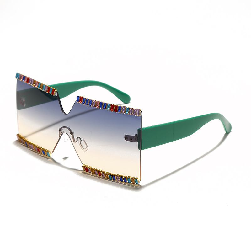 Duże Ramki Ocean Mirror Rhinestone Okulary Przeciwsłoneczne Cut Edge