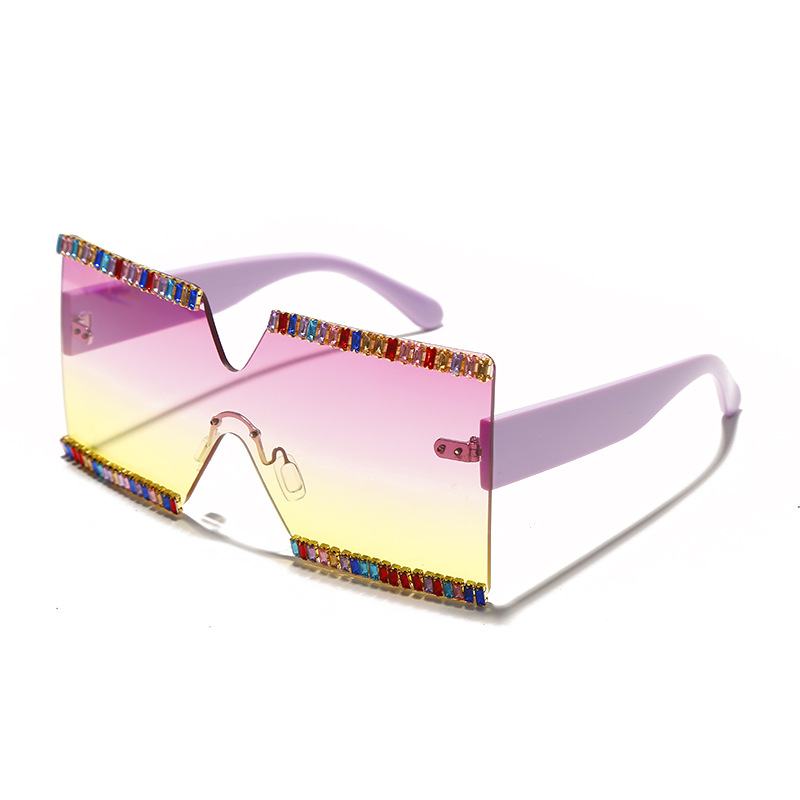 Duże Ramki Ocean Mirror Rhinestone Okulary Przeciwsłoneczne Cut Edge