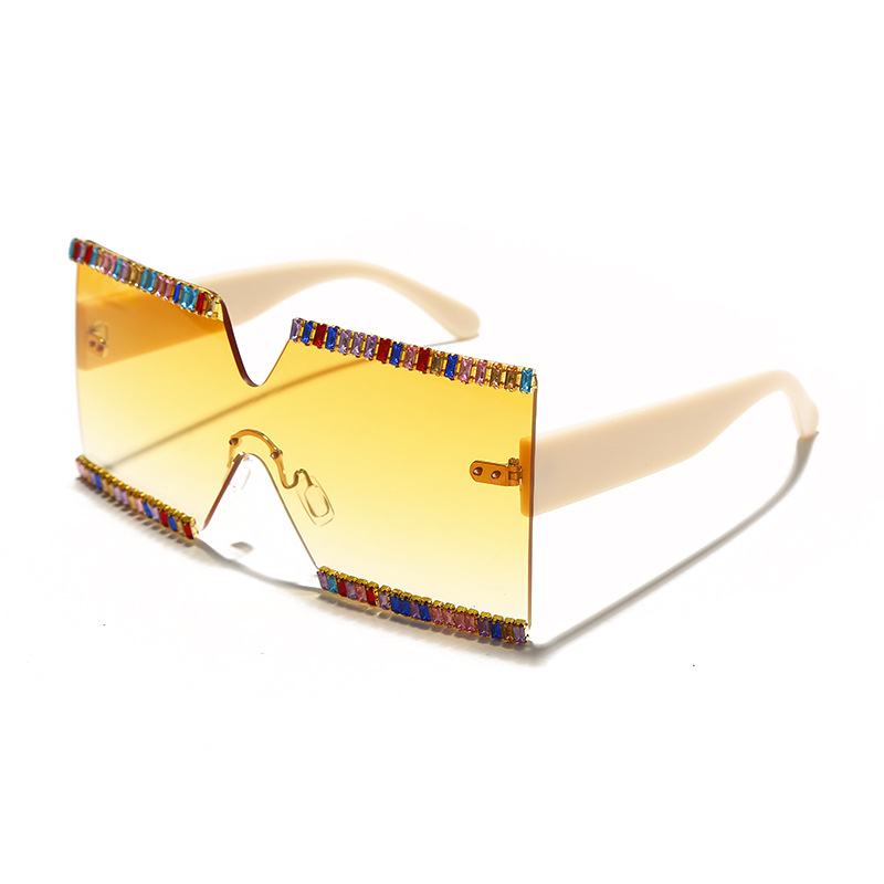 Duże Ramki Ocean Mirror Rhinestone Okulary Przeciwsłoneczne Cut Edge