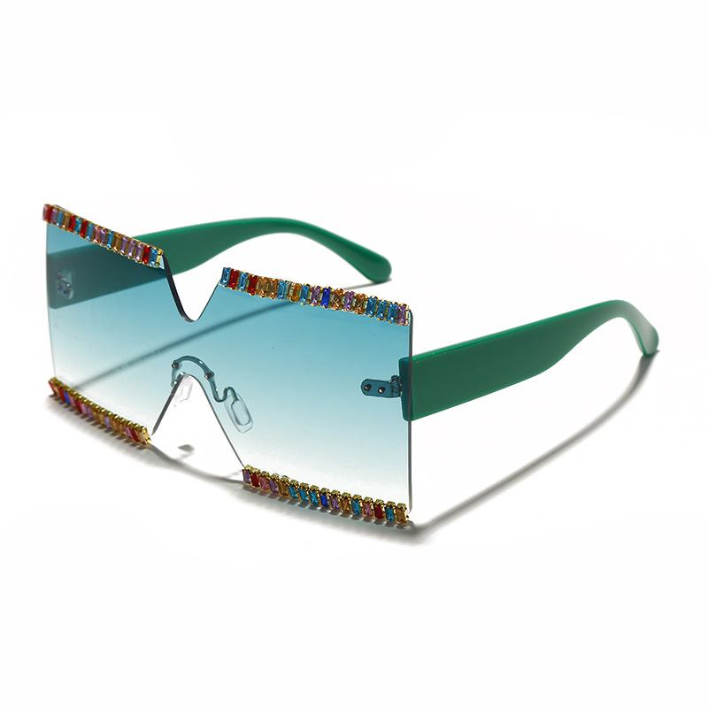 Duże Ramki Ocean Mirror Rhinestone Okulary Przeciwsłoneczne Cut Edge