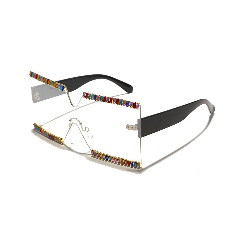 Duże Ramki Ocean Mirror Rhinestone Okulary Przeciwsłoneczne Cut Edge