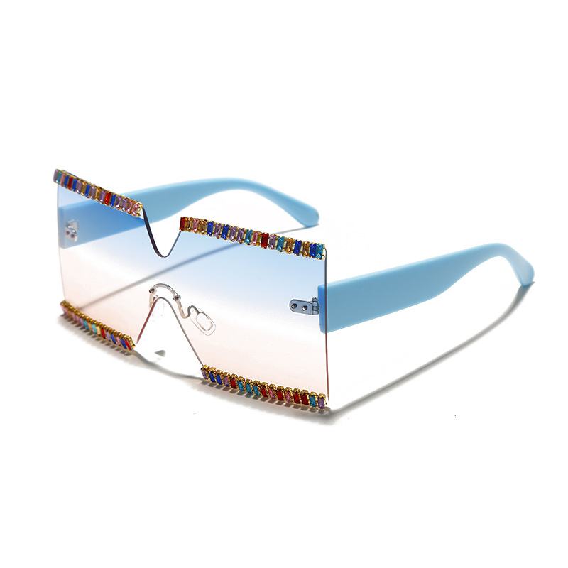 Duże Ramki Ocean Mirror Rhinestone Okulary Przeciwsłoneczne Cut Edge
