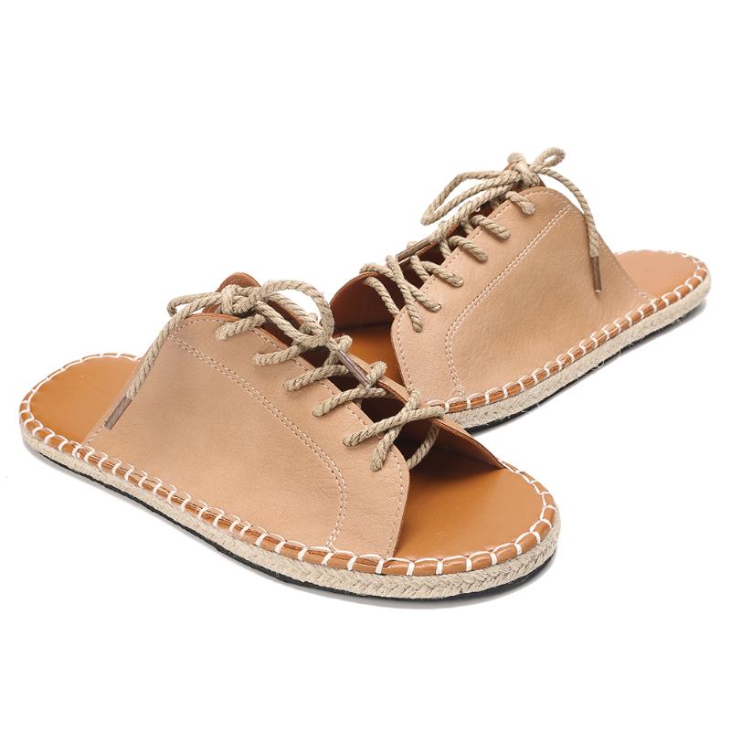 Duże Rozmiary Damskie Casual Peep Toe Strappy Espadryle Płaskie Sandały