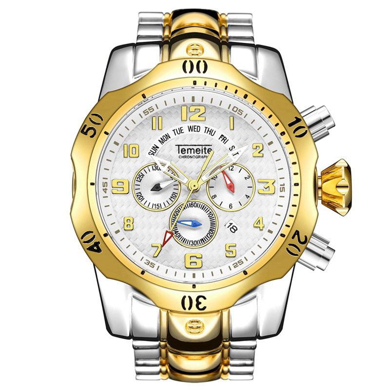 Duży Zegarek Męski Biznesowy Wielofunkcyjny Kalendarz Świetlny Wodoodporny Zegarek Kwarcowy