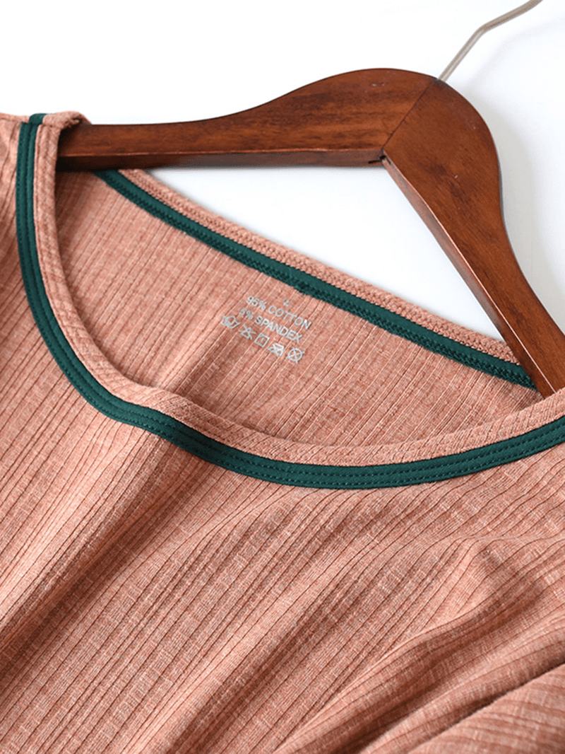 Dwuczęściowy Zestaw Piżamy Z Teksturowanej Bawełny Z Długim Rękawem Plus Size