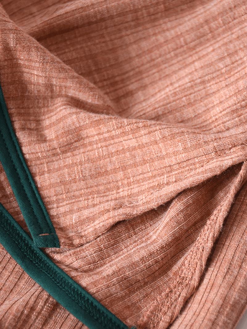 Dwuczęściowy Zestaw Piżamy Z Teksturowanej Bawełny Z Długim Rękawem Plus Size