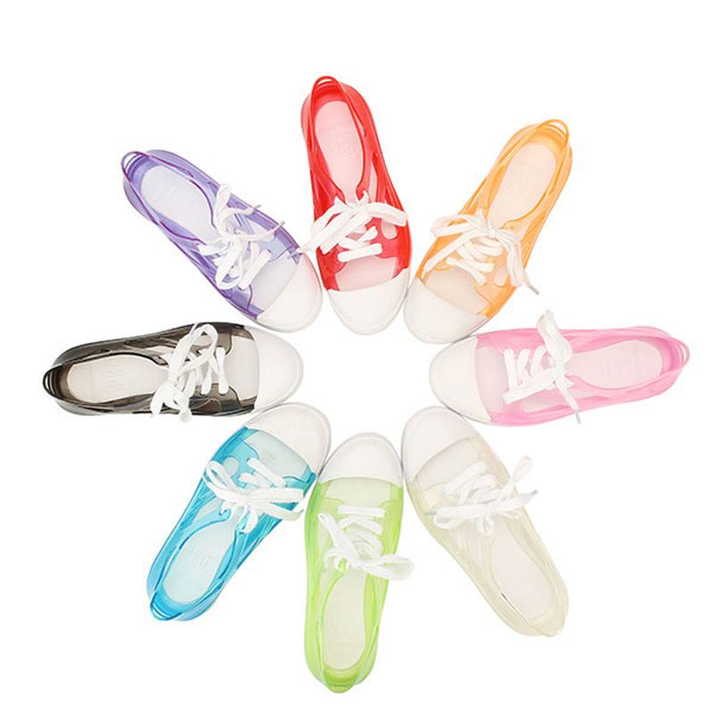 Ej Damskie Candy Color Moda Hollow Out Lace Up Outdoor Casual Sport Flat Rain Shoes