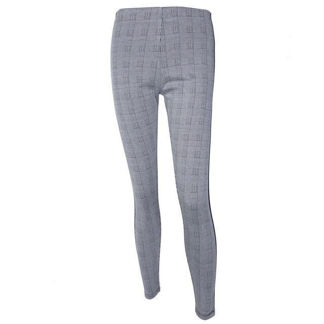 Elastyczne Rozciągliwe Boczne Spodnie W Paski W Kratę Ołówek Spodnie Damskie Elastyczny Pas Tweed Slant Elegant