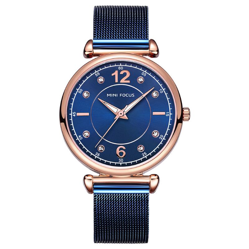 Elegancki Design Mesh Stalowy Damski Zegarek Kryształowy Damski Zegarek Kwarcowy