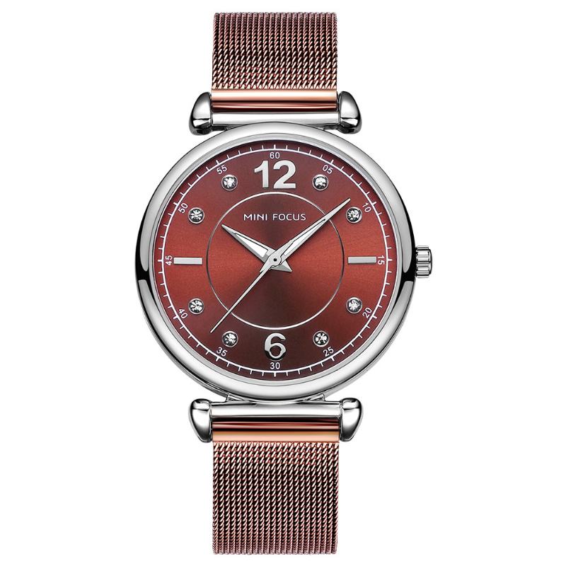 Elegancki Design Mesh Stalowy Damski Zegarek Kryształowy Damski Zegarek Kwarcowy