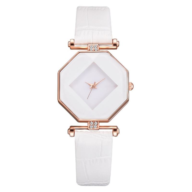 Fahion Diamond Mirror Watch Ladies Dress Ultra-cienki Skórzany Damski Zegarek Kwarcowy