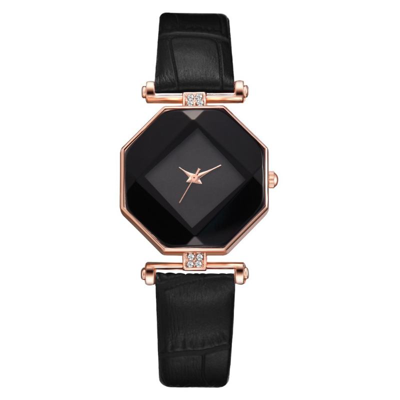 Fahion Diamond Mirror Watch Ladies Dress Ultra-cienki Skórzany Damski Zegarek Kwarcowy