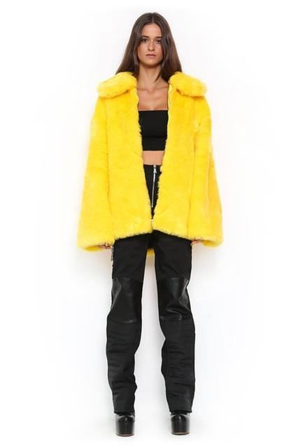 Faux Fur Coats Kobiety Gruba Marka Steetwear Hip Hop Kobiece Żółte Futra I Kurtki Zimowe Ciepłe Futra