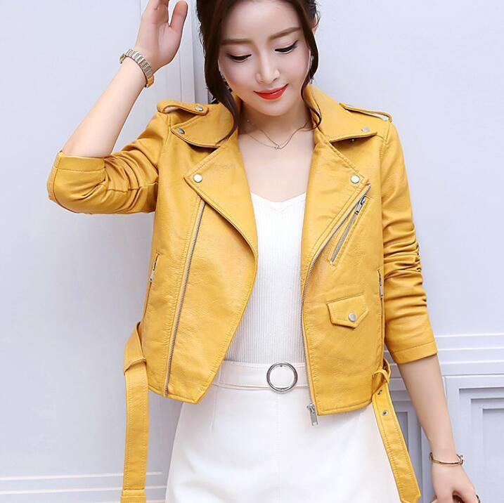 Faux Soft Leather Jacket Damskie Moda Zipper Motocyklowa Kurtka Ze Skóry Pu Ladies Basic Street Coat