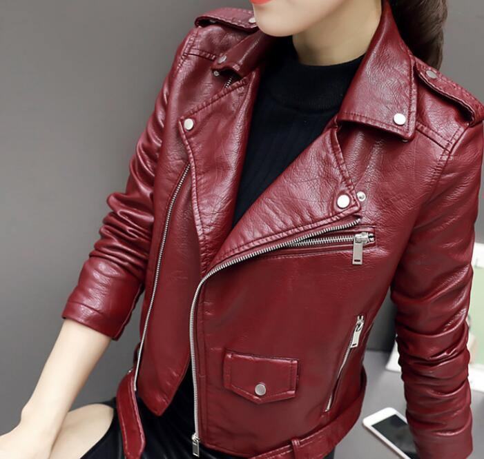 Faux Soft Leather Jacket Damskie Moda Zipper Motocyklowa Kurtka Ze Skóry Pu Ladies Basic Street Coat