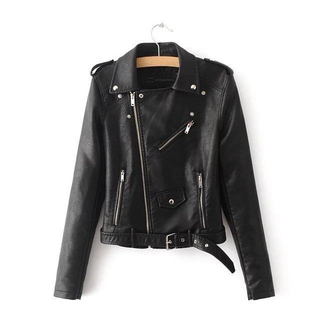 Faux Soft Leather Jacket Damskie Moda Zipper Motocyklowa Kurtka Ze Skóry Pu Ladies Basic Street Coat