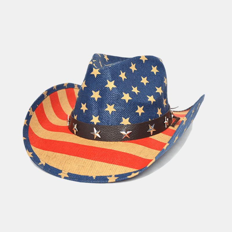 Flaga Amerykańska Panama Western Cowboy Hat Sailor Dance Hat Patriotyczny Jazz Hat