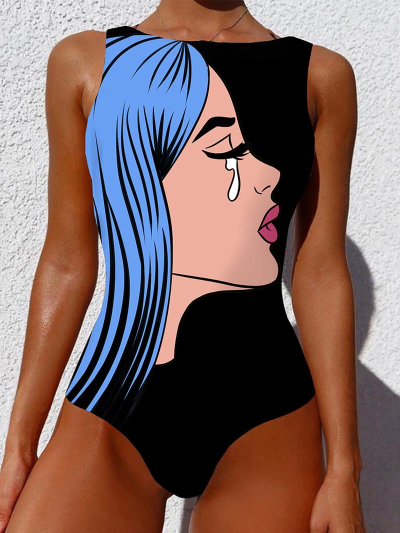 Graffiti Abstrakcyjny Wzór Patchworkowy Z Wysokim Dekoltem Bez Rękawów Wyszczuplający Strój Kąpielowy Dla Kobiet Bikini