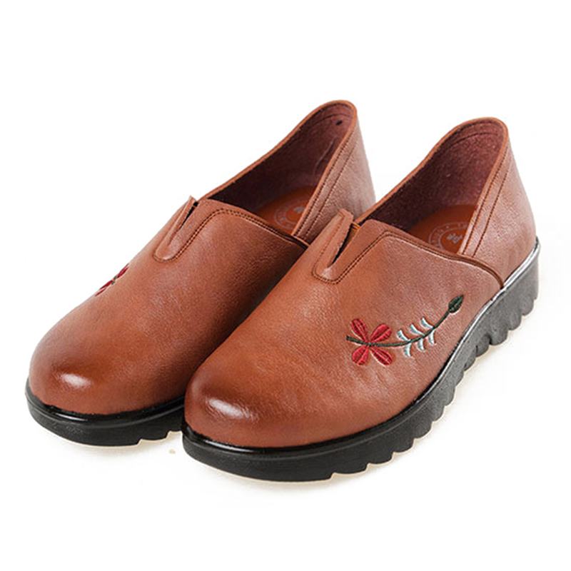 Haftowana Miękka Podeszwa Casual Shoe Slip On Flat Loafers Dla Kobiet