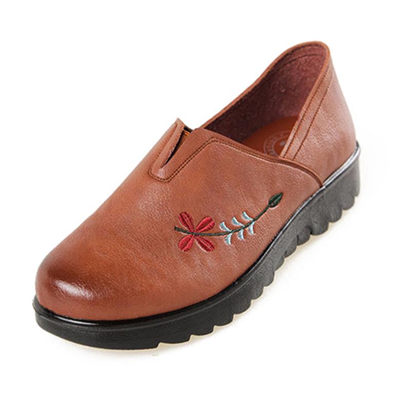 Haftowana Miękka Podeszwa Casual Shoe Slip On Flat Loafers Dla Kobiet