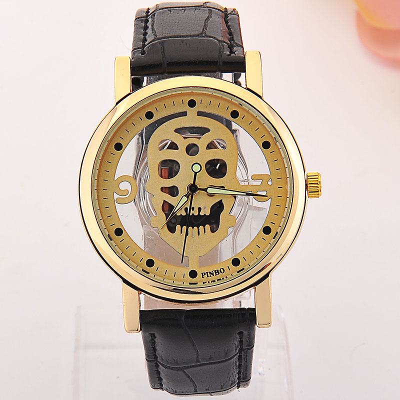 Hollow-out Skull Prawdziwy Pasek Kwarcowy Zegarek Moda Dwustronny Zegarek Dla Mężczyzn W Stylu Vintage