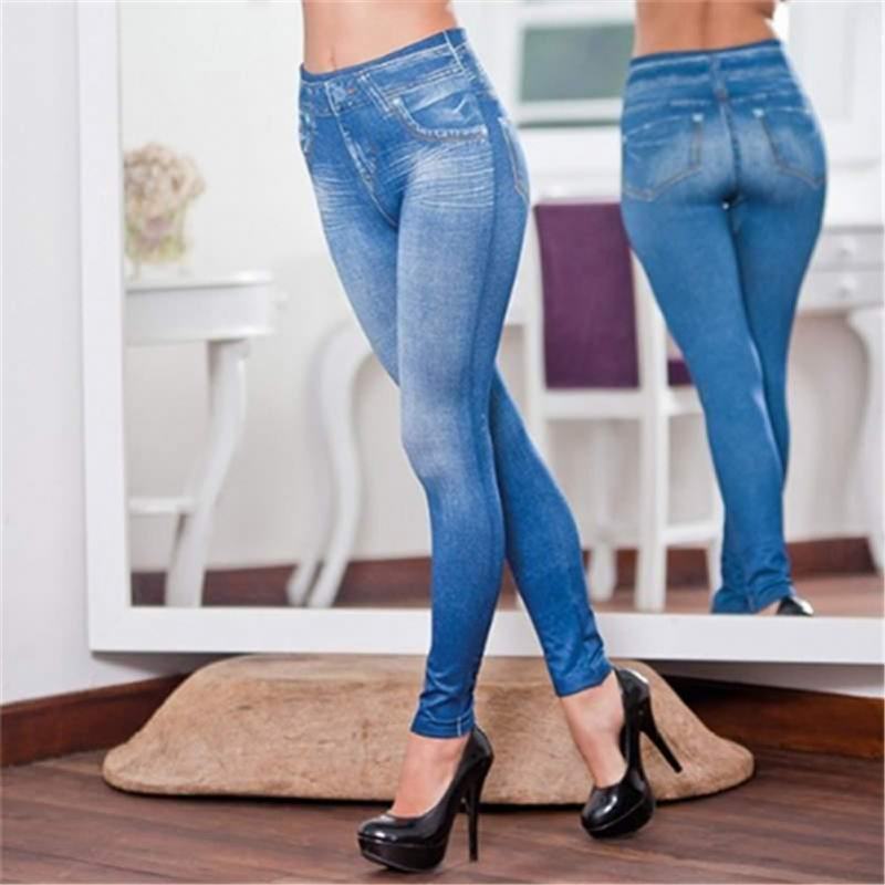 Idealne Dopasowanie Dżinsy Legginsy Modele Wybuchu Imitacja Dżinsu Damskie Legginsy 9 Punktów Spodnie Ciągnąć Włosy Drukuj Imitacja Dżinsu
