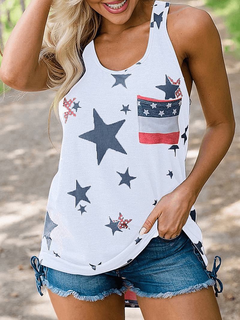 Independence Day Flag Printed Loose Damskie Casual Tank Tops