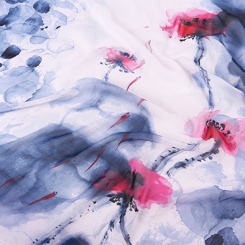 Ink Painting Ladies Mulberry Silk Beach Sunscreen Scarf