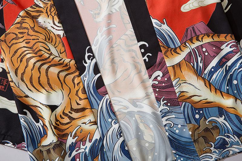 Japoński Strój Szaty Ukiyo-e Tiger Drukowanie Kimono