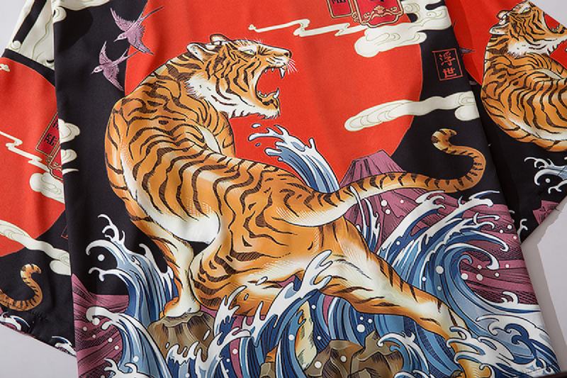 Japoński Strój Szaty Ukiyo-e Tiger Drukowanie Kimono