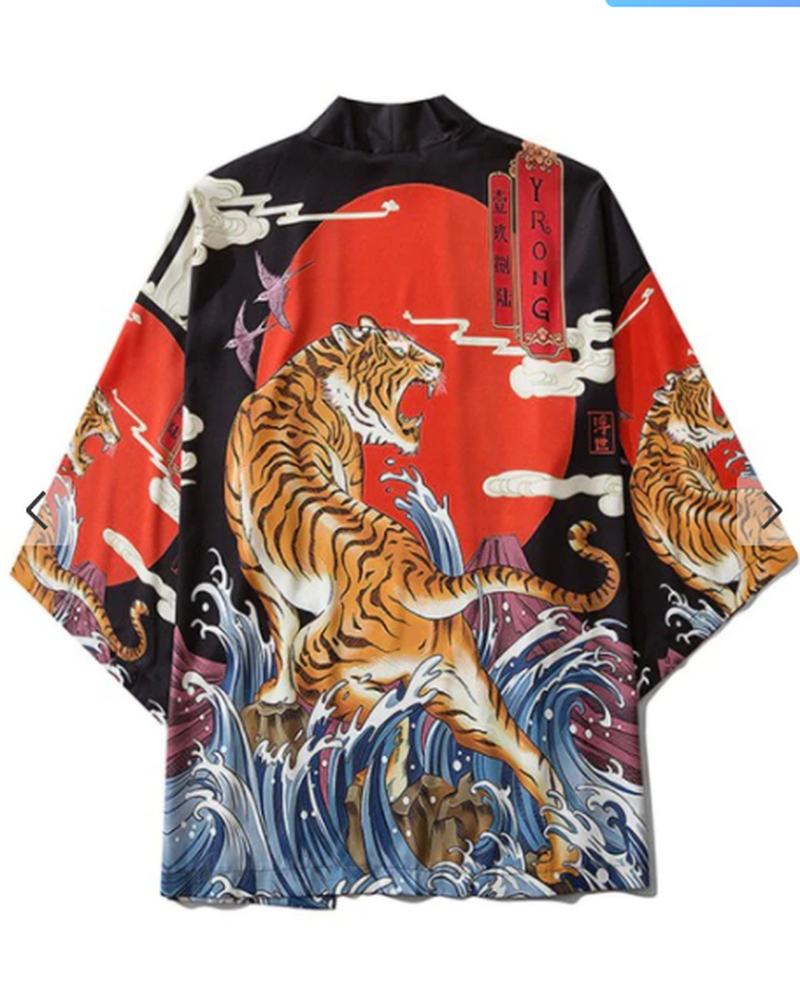 Japoński Strój Szaty Ukiyo-e Tiger Drukowanie Kimono