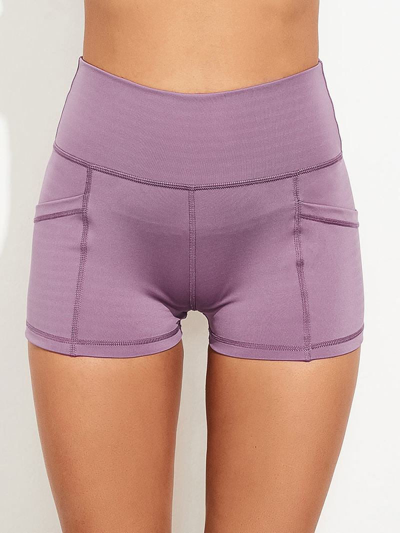 Jednokolorowe Szwy Z Wysokim Stanem Stretch Running Yoga Pocket Short Legginsy Dla Kobiet