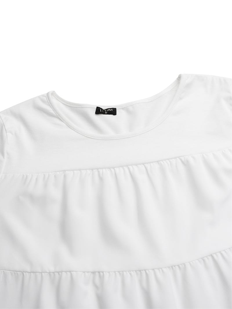 Jednolity Kolor O-neck Z Długim Rękawem Plisowana Luźna Bluzka Na Co Dzień Dla Kobiet