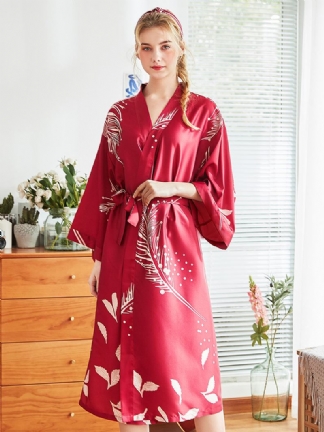 Jedwabna Jedwabna Koszula Nocna Kimono Z Długim Rękawem W Kwiaty