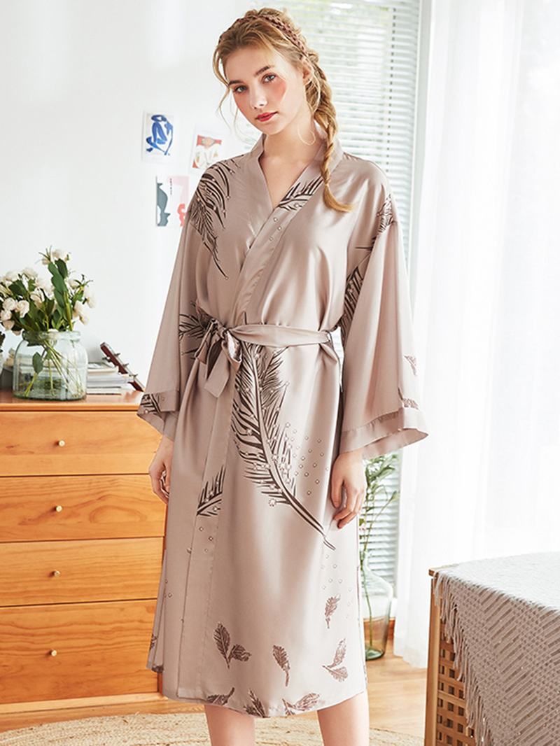 Jedwabna Jedwabna Koszula Nocna Kimono Z Długim Rękawem W Kwiaty