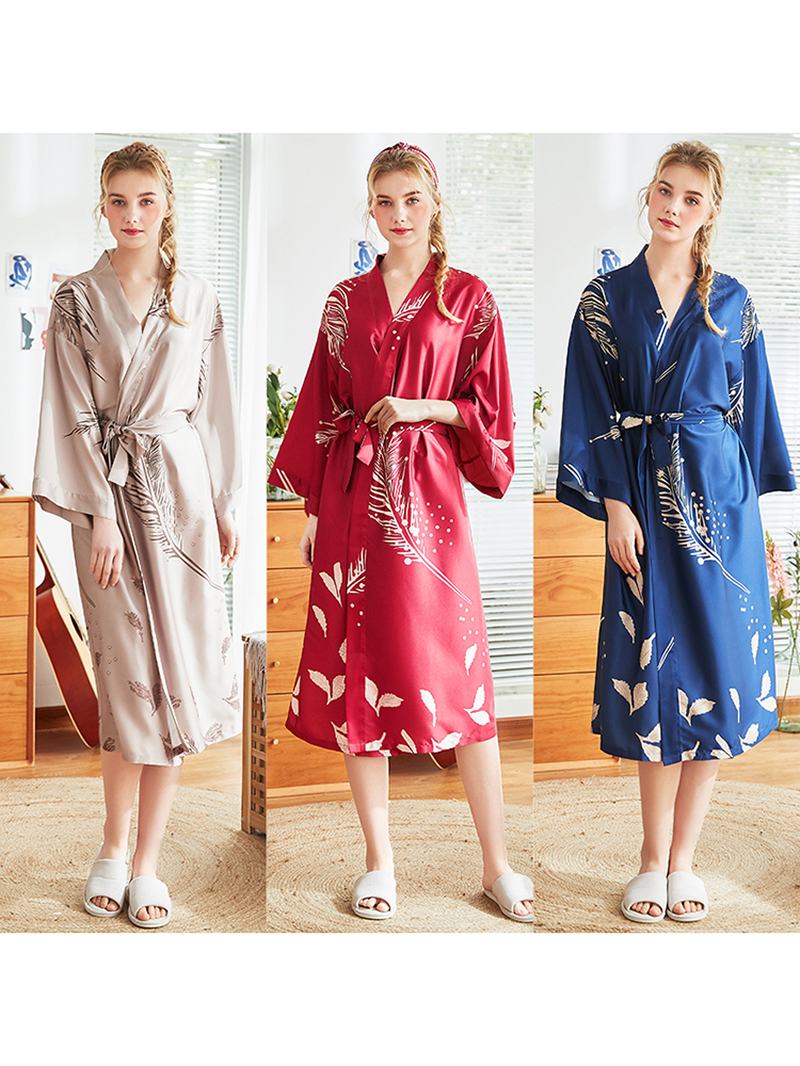 Jedwabna Jedwabna Koszula Nocna Kimono Z Długim Rękawem W Kwiaty