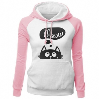 Jesień Zima Nowe Bluzy Dla Kobiet Bluza Kot Meow Druku Mody Bluzy Kpop Bluzy Raglan Harajuku Kapturem